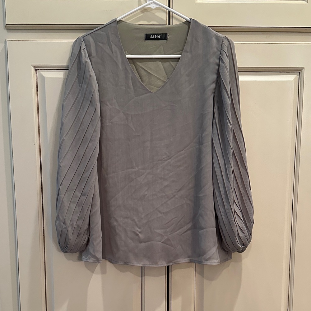 Gray V-Neck Women's Top